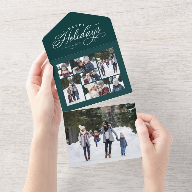 Glad helg fotokollage trifold mörk grönt (Avrivbar del)