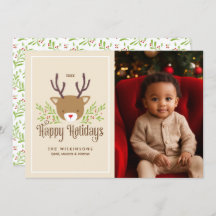 Glad helg-fotokort för Cute Reindeer Neutralt