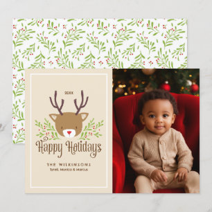 Glad helg-fotokort för Cute Reindeer Neutralt Inbjudningar