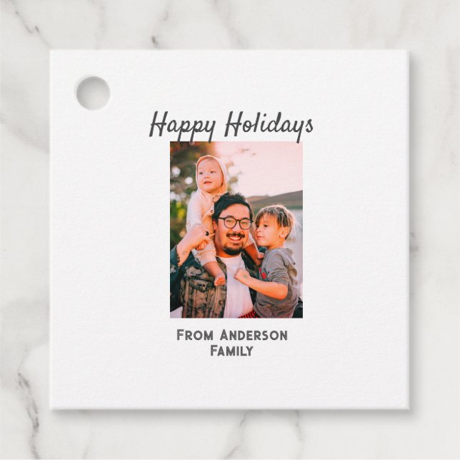 Glad helg fotomodern kärlek-familj gåvor etiketter (Framsida)