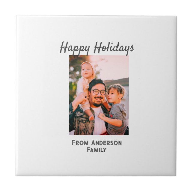 Glad helg fotomodern kärlek-familj kakelplatta (Framsidan)