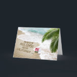 Glad helg från California Beach<br><div class="desc">Glad helg från Kaliforniens text i stranden med sandman,  handflatan träd-dammen och stjärnfisk vid havets surfa.</div>