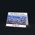 Glad helg från Jerusalem, Heligan Tack Kort<br><div class="desc">Universalkort Julhälsningar med panoramabild av Jerusalem på framsidan av kortet. Fotografi av Neil Lewis Willens. Utmärkt syn på det Heliga landet och dess många gudstjänstlokaler,  inklusive den återuppbyggda gamla stadsmuren runt staden David.</div>