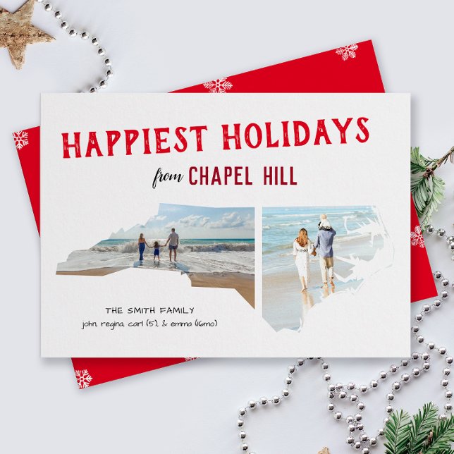Glad helg från North Carolina Two Photo Julkort (From the state of North Carolina with love two photo Christmas holiday card and moving announcement)