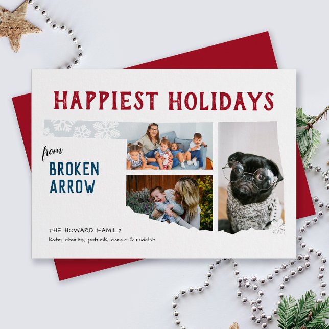 Glad helg från Oklahoma Three Photo Flytta Julkort (From the state of Oklahoma with love three photo Christmas holiday card and moving announcement)
