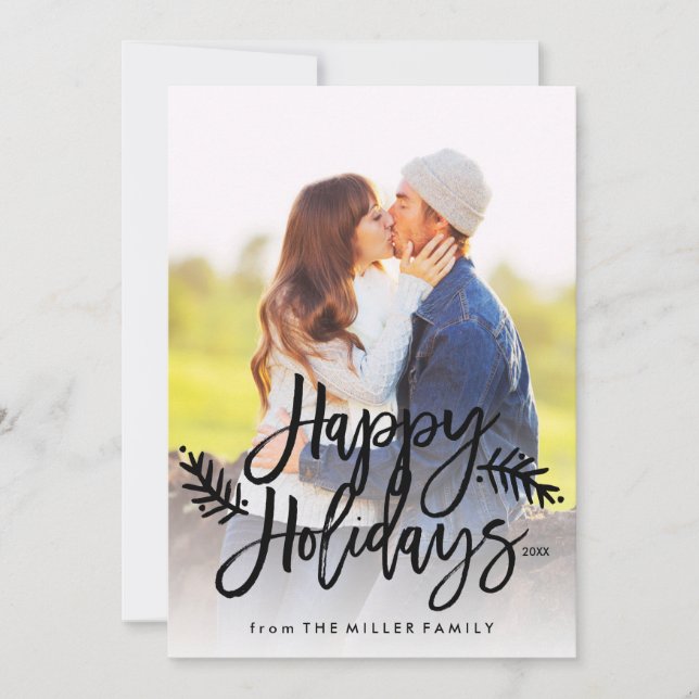Glad helg Fullt Photo Chic Hand Lettered Julkort (Framsida)