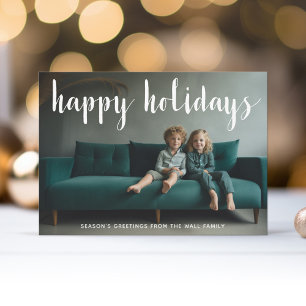 Glad helg Fullt Photo Simple Script Blue Julkort