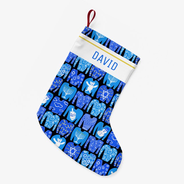 GLAD HELG Funny Ugly Hannukah Sweaters ANPASSNINGS Liten Julstrumpa (Framsidan (Hängande))