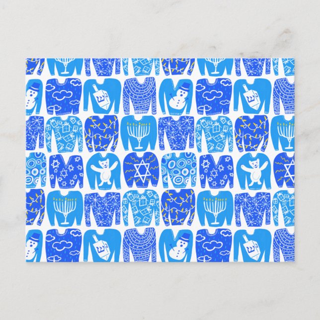 GLAD HELG Funny Ugly Hannukah Sweaters Vykort (Framsida)