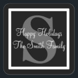 Glad helg fyrkantigt klistermärke<br><div class="desc">Underbara svarta,  vita och grått-etiketter som stämmer överens med Glad helg-samlingen. Anpassa med brev,  text,  bild eller design i monogrammet. Underbar för andra tillfälle!</div>