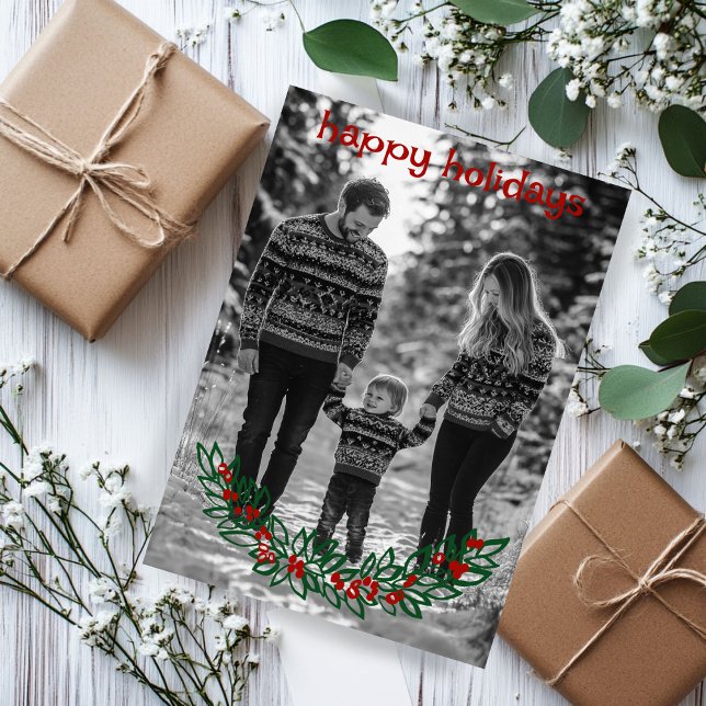 Glad helg Garland ANPASSNINGSBAR PHOTO-jul Julkort (Happy Holidays Garland CUSTOM PHOTO Christmas Holiday Card
)