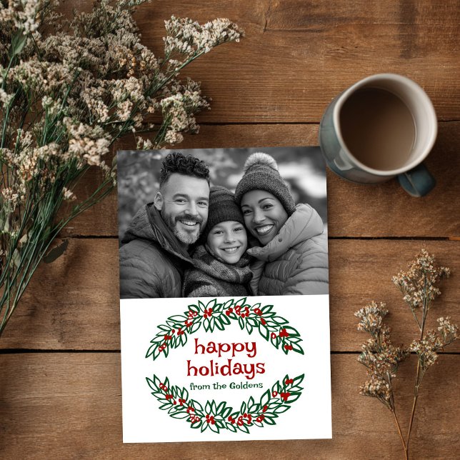 Glad helg Garland ANPASSNINGSBAR PHOTO-jul Julkort (Happy Holidays Garland CUSTOM PHOTO Christmas Holiday Card
)