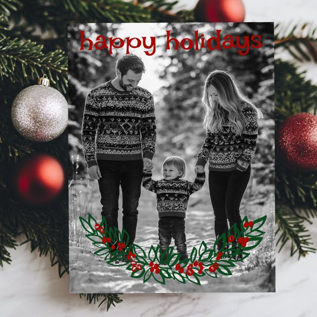 Glad helg Garland ANPASSNINGSBAR PHOTO-jul Vykort (Happy Holidays Garland CUSTOM PHOTO Christmas Holiday Postcard
)