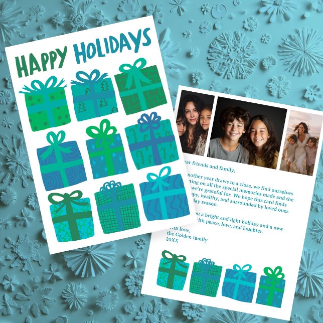 GLAD HELG ger julfoton ANPASSNINGSBAR 3 Foton Julkort (HAPPY HOLIDAYS Gifts Christmas CUSTOM 3 Photos Holiday Letter Card
)