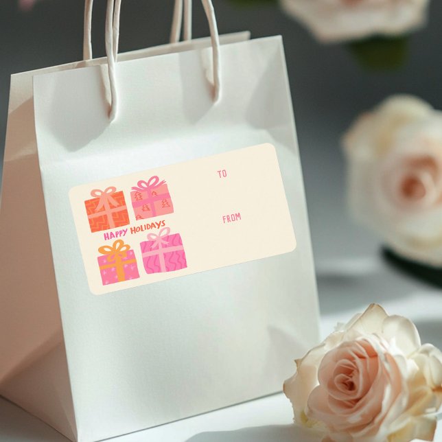 GLAD HELG ger sken av julens ANPASSNINGSBAR FRÅN Adressetikett (HAPPY HOLIDAYS Gifts Bows Christmas CUSTOM TO FROM Label Sticker
)