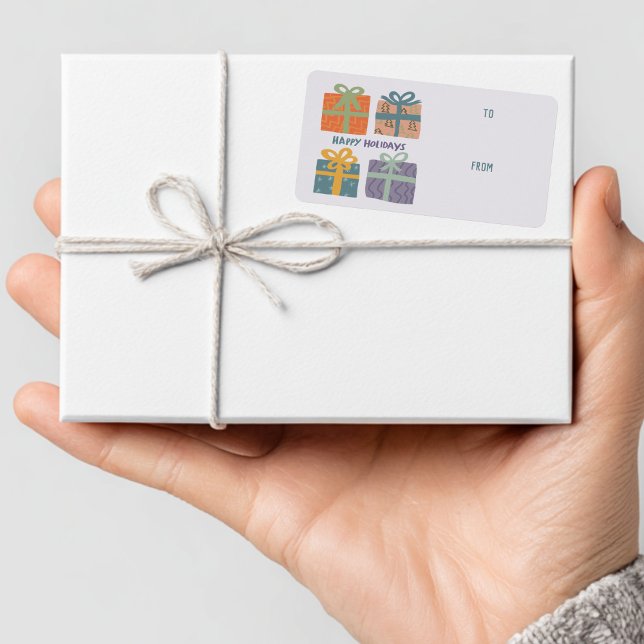 GLAD HELG ger sken av julens ANPASSNINGSBAR FRÅN Adressetikett (HAPPY HOLIDAYS Gifts Bows Christmas CUSTOM TO FROM Label Sticker
)