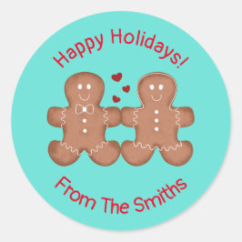 Glad helg gingerbröd par i kärlek anpassningsbar runt klistermärke