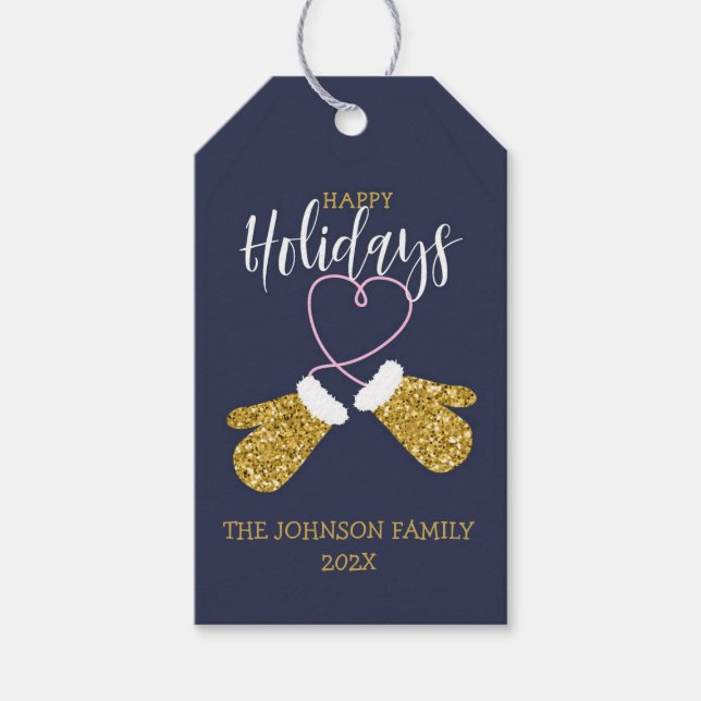 Glad helg Glitter Mittens Presentetikett (Framsidan)