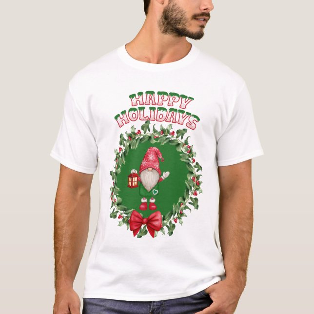 Glad helg Gnome inuti en julkrans T Shirt (Framsida)