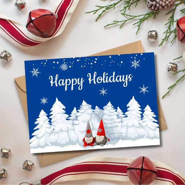 Glad helg Gnomes Snowy Träd Helgdag Card Julkort (Skapare uppladdad)