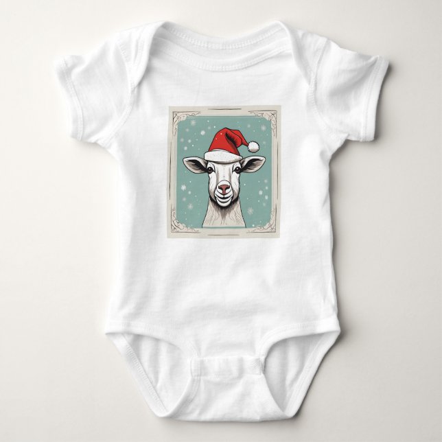 Glad helg Goat med Santa Hat, Julafton Goat T Shirt (Framsida)
