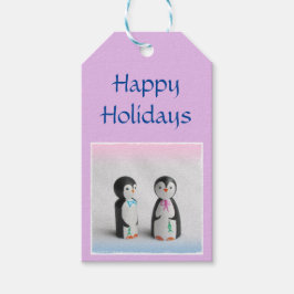 Glad helg, God jul Cute Penguins Presentetikett