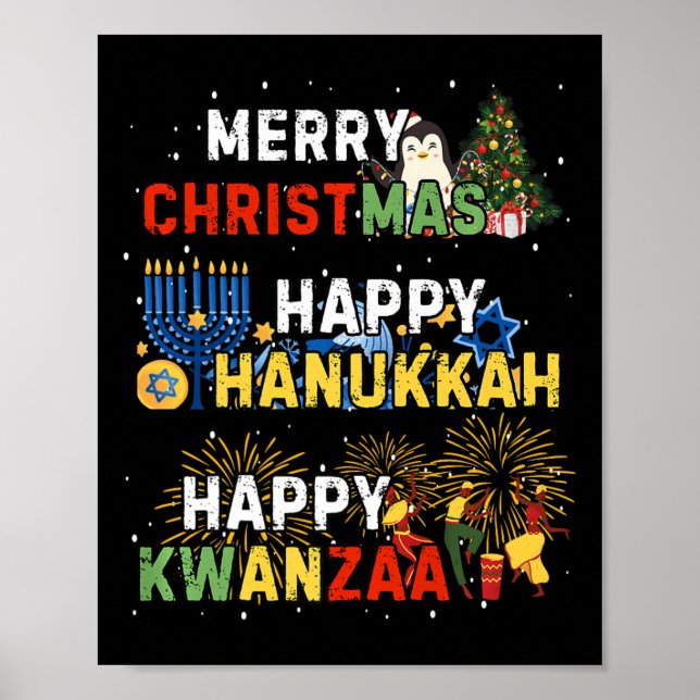 Glad helg God jul Lycklig Hanukkah Happ Poster (Framsidan)