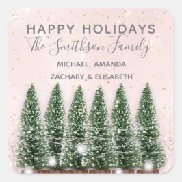 Glad helg God jul Träd Guld Rosa Fyrkantigt Klistermärke