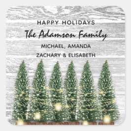 Glad helg God jul Träd Namn Rustic Fyrkantigt Klistermärke