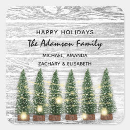 Glad helg God jul Träd Namn Rustic Fyrkantigt Klistermärke