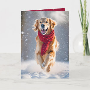 Glad helg Golden Retriever i Snö Kort