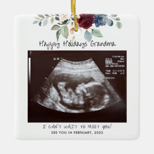 Glad helg Grandma Gravid Sonogram Blommigt Julgransprydnad Keramik