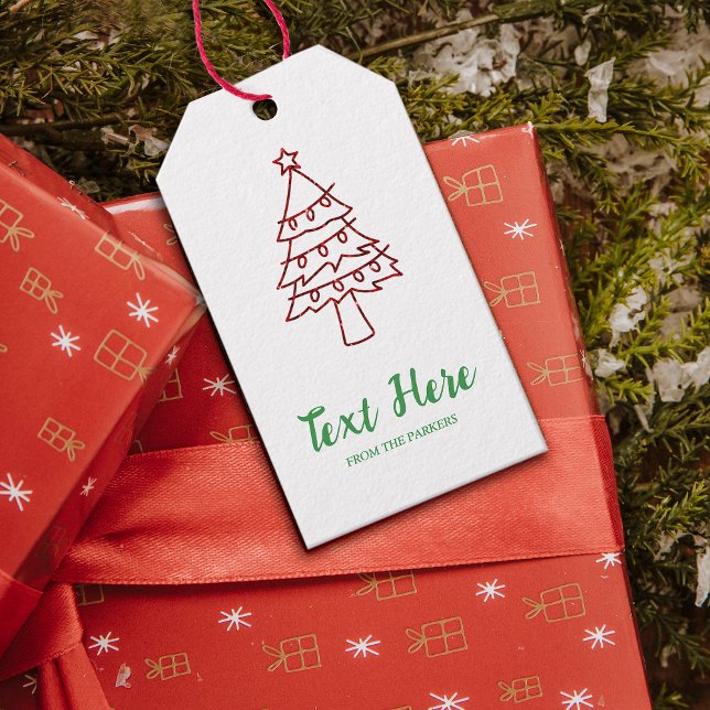 Glad helg Gräs Träd Presentetikett (Happy Holidays Pine Tree Gift Tags #merrychristmas #familyholidaygifttag #christmastree #treelight)