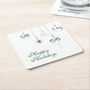Glad helg GreenMonogram Bauble Ornaments Underlägg Papper Kvadrat
