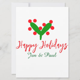 Glad helg grön röd namnkoppel grönt blad julkort