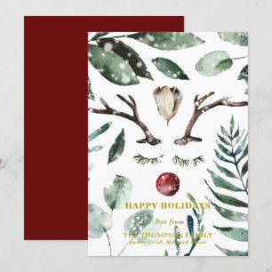 Glad helg   Grönt Foliage Reindeer Magnolia Julkort