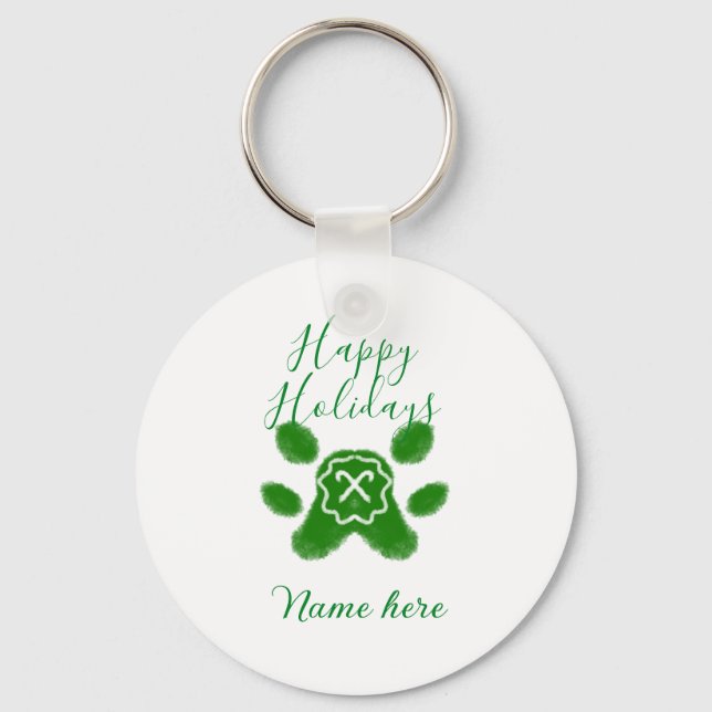 Glad helg grönt hund sällskapsdjur av arten tass c nyckelring (Framsida)