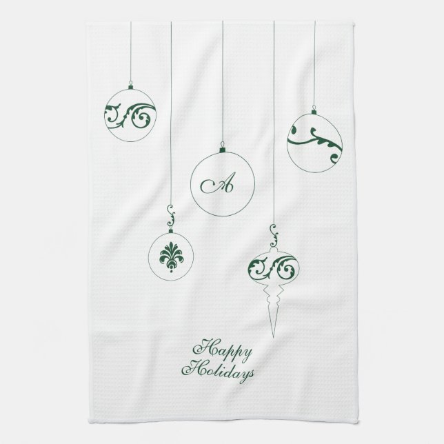Glad helg Grönt Monogram Bauble Ornaments Kökshandduk (Vertikal)