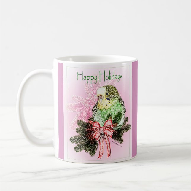 Glad helg Grönt Paraketo med julklapp Kaffemugg (Vänster)