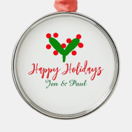 Glad helg grönt röd par namn grönt löv julgransprydnad metall