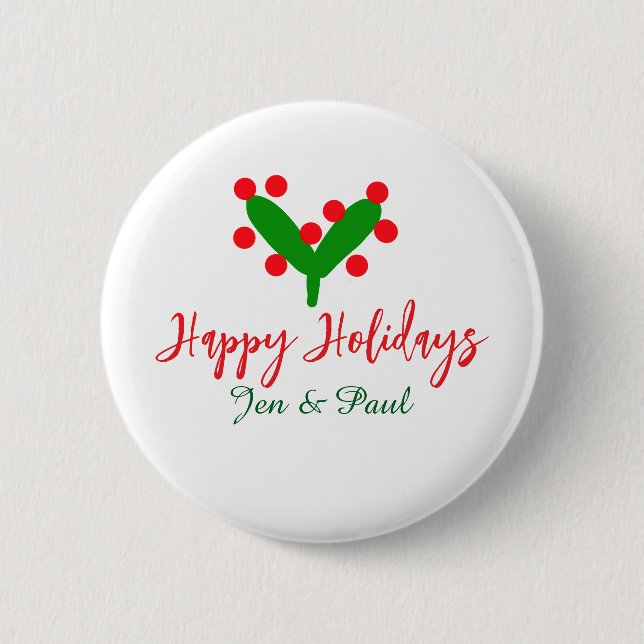 Glad helg grönt röd par namn grönt löv knapp (Framsida)
