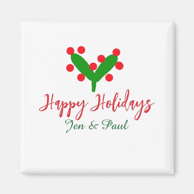 Glad helg grönt röd par namn grönt löv magnet (Framsidan)