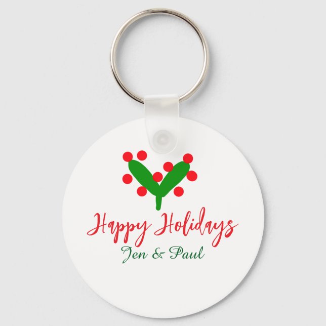 Glad helg grönt röd par namn grönt löv nyckelring (Framsida)