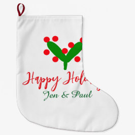 Glad helg grönt röd par namn grönt löv stor julstrumpa