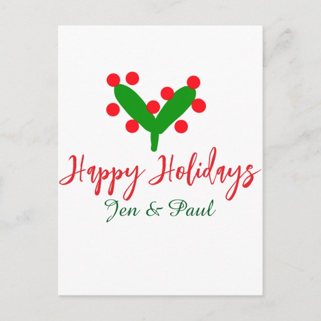 Glad helg grönt röd par namn grönt löv vykort (Framsida)