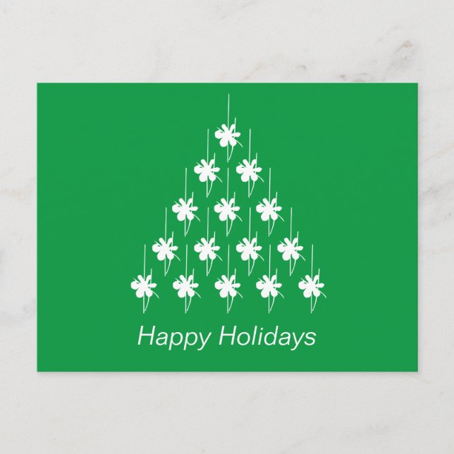 Glad helg Grönt vit snö Stars Träd Vykort (Framsida)