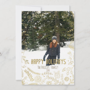 Glad helg Guld Blommig Löv Rustik Fotografi Julkort