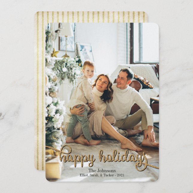 Glad helg Guld Glitter fotojul för fotoporten Julkort (Fram/baksida)