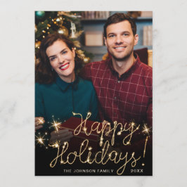 Glad helg Guld-Gnistra-skript PHOTO Hälsning Julkort