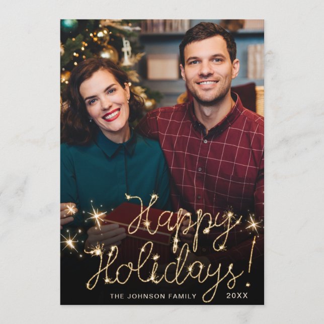 Glad helg Guld-Gnistra-skript PHOTO Hälsning Julkort (Framsida)